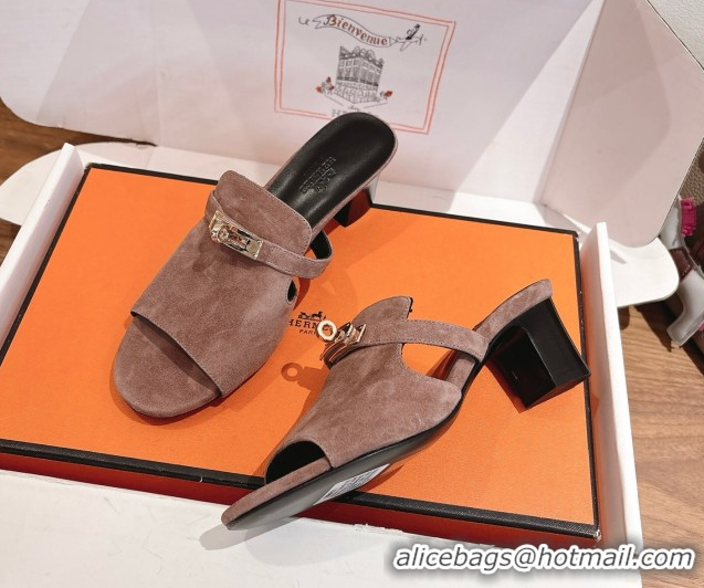 Popular Style Hermes Kelly Strap Low Heel Slides Sandal in Suede HS122201 Powder Pink 2026