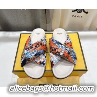 Unique Style Fendi Feel Flat Slides Sandal in Printed FF Fabric with D-ring Buckle Multicolored 51216064