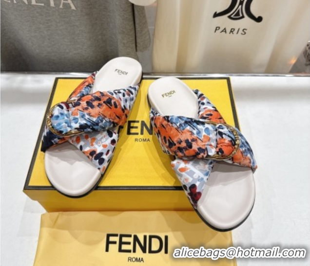 Unique Style Fendi Feel Flat Slides Sandal in Printed FF Fabric with D-ring Buckle Multicolored 51216064
