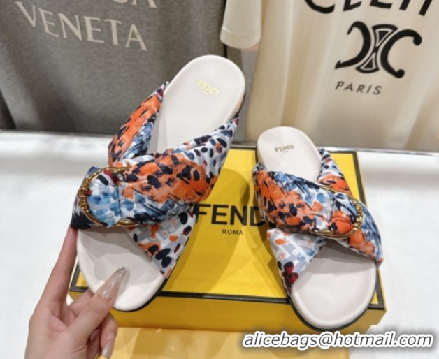 Unique Style Fendi Feel Flat Slides Sandal in Printed FF Fabric with D-ring Buckle Multicolored 51216064