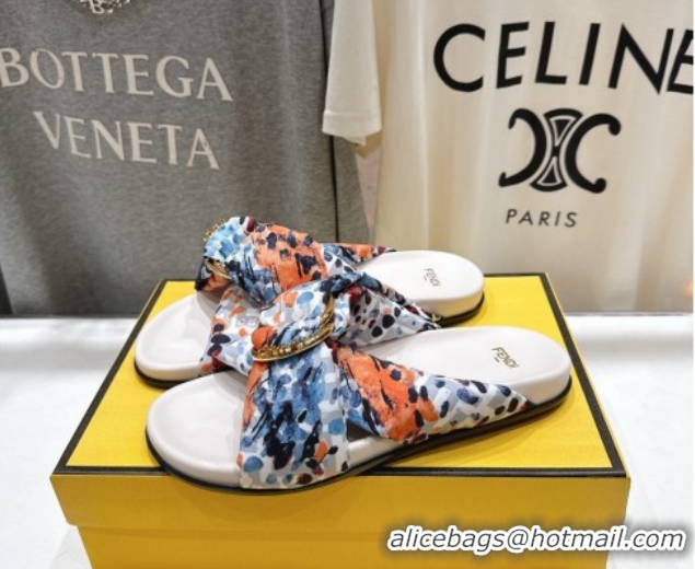 Unique Style Fendi Feel Flat Slides Sandal in Printed FF Fabric with D-ring Buckle Multicolored 51216064