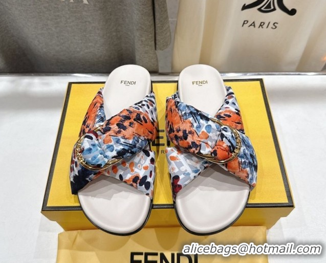 Unique Style Fendi Feel Flat Slides Sandal in Printed FF Fabric with D-ring Buckle Multicolored 51216064