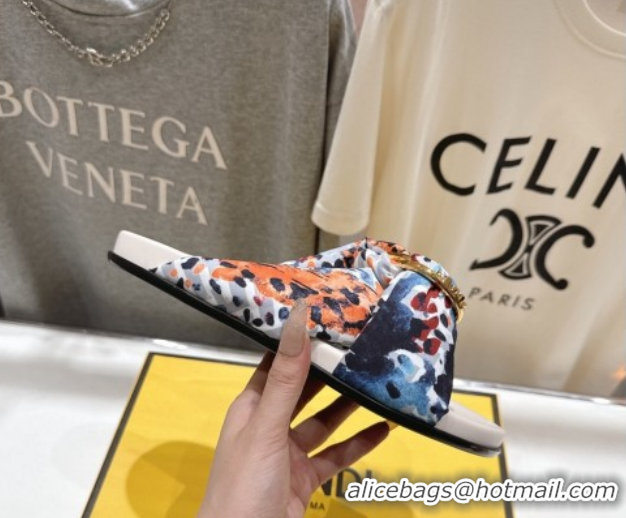 Unique Style Fendi Feel Flat Slides Sandal in Printed FF Fabric with D-ring Buckle Multicolored 51216064