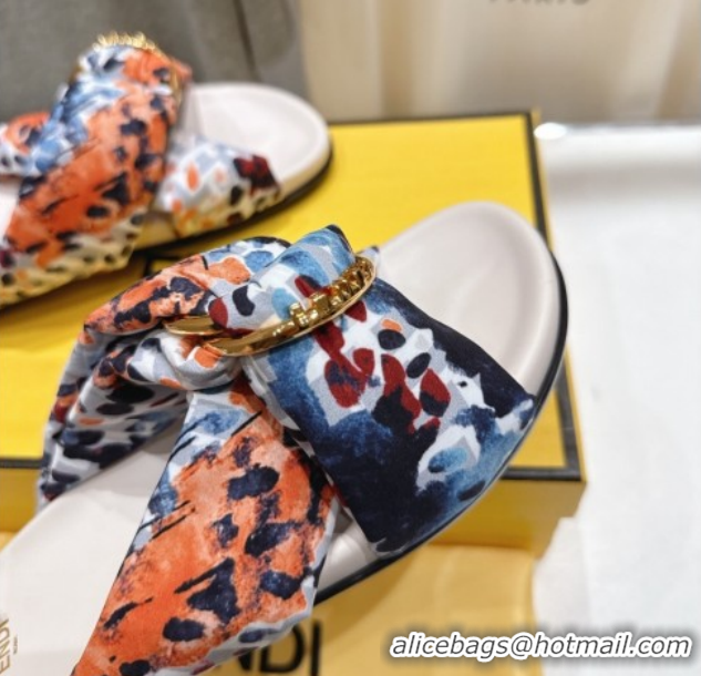 Unique Style Fendi Feel Flat Slides Sandal in Printed FF Fabric with D-ring Buckle Multicolored 51216064
