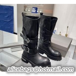 Perfect Balenciaga Women's Venom High Boots 5cm with Strap Buckle in Calfskin Leather Black 1104102