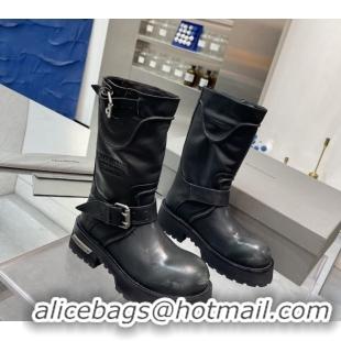 Generous Balenciaga Women's Venom Mid Boots 5cm with Strap Buckle in Calfskin Leather Black 1104104 2026