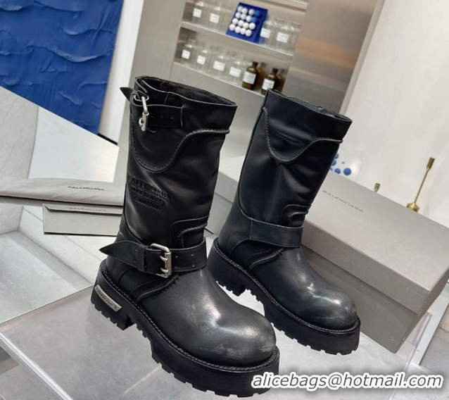 Generous Balenciaga Women's Venom Mid Boots 5cm with Strap Buckle in Calfskin Leather Black 1104104 2026