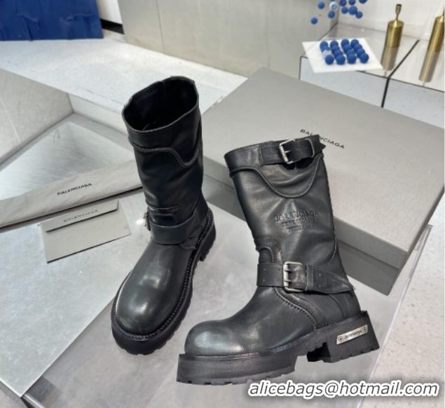 Generous Balenciaga Women's Venom Mid Boots 5cm with Strap Buckle in Calfskin Leather Black 1104104 2026