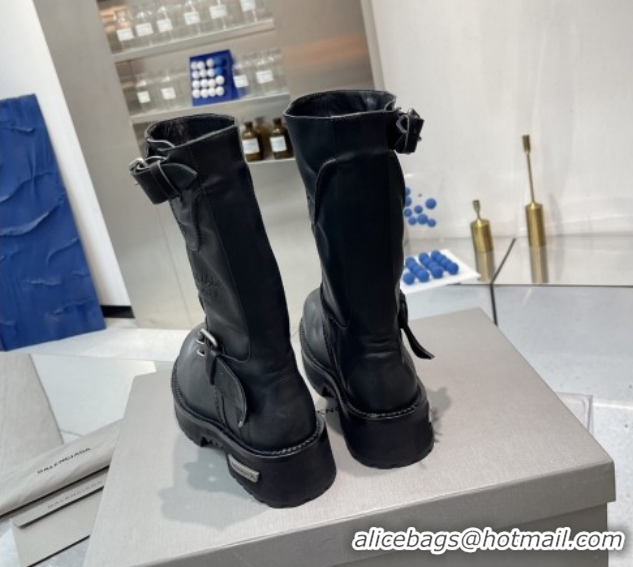 Generous Balenciaga Women's Venom Mid Boots 5cm with Strap Buckle in Calfskin Leather Black 1104104 2026