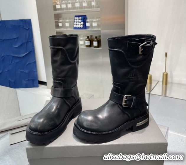 Generous Balenciaga Women's Venom Mid Boots 5cm with Strap Buckle in Calfskin Leather Black 1104104 2026