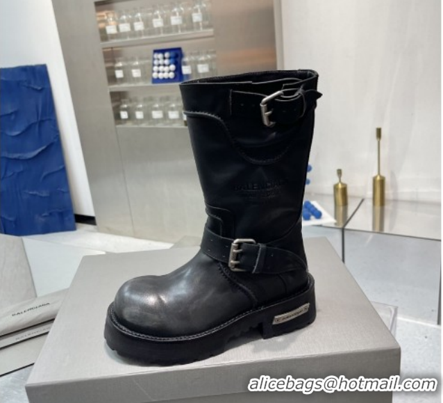 Generous Balenciaga Women's Venom Mid Boots 5cm with Strap Buckle in Calfskin Leather Black 1104104 2026