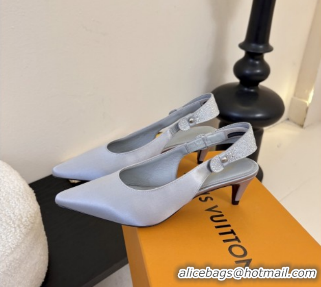 Luxurious Louis Vuitton Legacy Slingbacks Pump 5.5cm in Satin and Strass 1AHLCZ Grey 2026