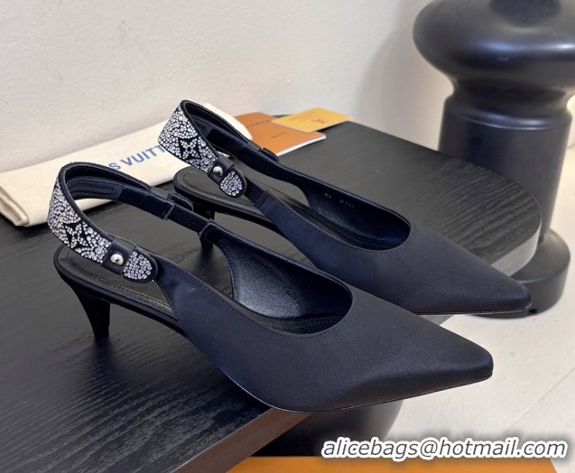 Popular Style Louis Vuitton Legacy Slingbacks Pump 5.5cm in Satin and Strass 1AHLCZ Black 2026
