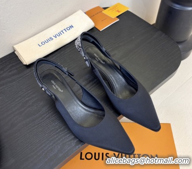 Popular Style Louis Vuitton Legacy Slingbacks Pump 5.5cm in Satin and Strass 1AHLCZ Black 2026