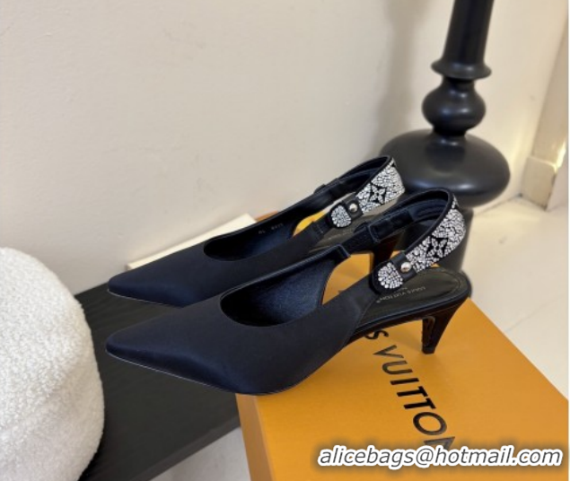 Popular Style Louis Vuitton Legacy Slingbacks Pump 5.5cm in Satin and Strass 1AHLCZ Black 2026