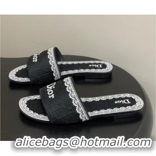 Purchase Dior Dentelle Slide Sandals in Black Dior Oblique Embroidered Cotton and White Lace 6012214 2026