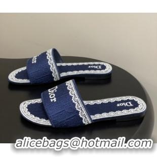 Good Looking Dior Dentelle Slide Sandals in Blue Dior Oblique Embroidered Cotton and White Lace 6012215 2026