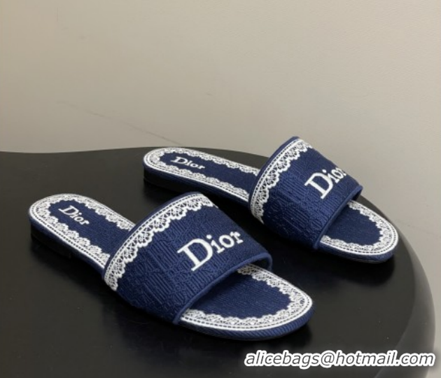 Good Looking Dior Dentelle Slide Sandals in Blue Dior Oblique Embroidered Cotton and White Lace 6012215 2026