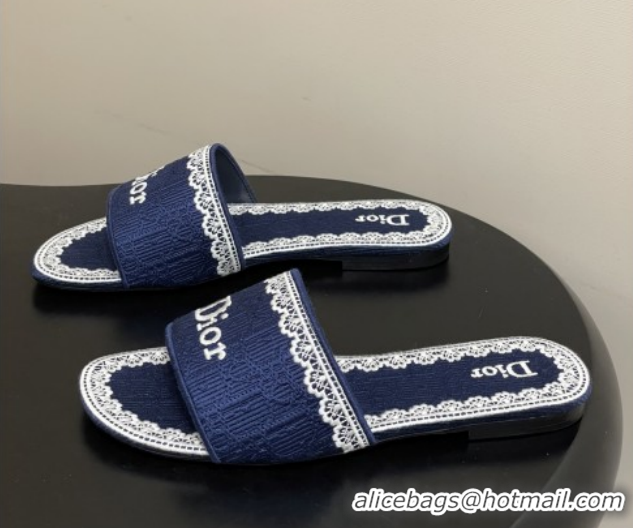 Good Looking Dior Dentelle Slide Sandals in Blue Dior Oblique Embroidered Cotton and White Lace 6012215 2026