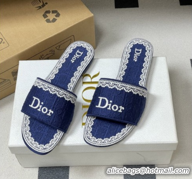 Good Looking Dior Dentelle Slide Sandals in Blue Dior Oblique Embroidered Cotton and White Lace 6012215 2026