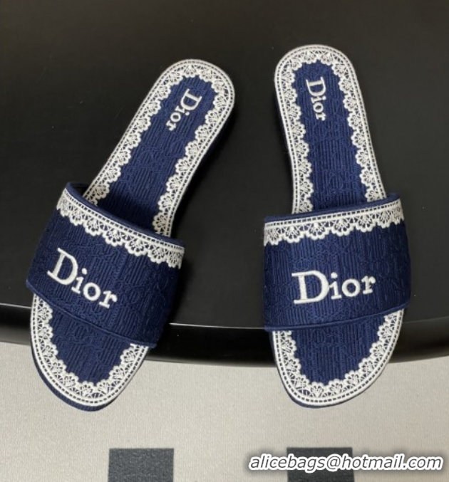 Good Looking Dior Dentelle Slide Sandals in Blue Dior Oblique Embroidered Cotton and White Lace 6012215 2026
