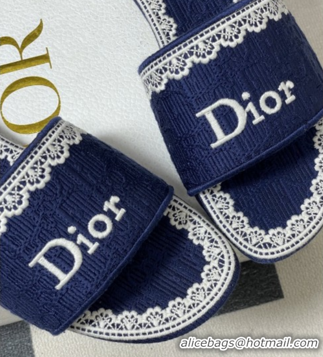 Good Looking Dior Dentelle Slide Sandals in Blue Dior Oblique Embroidered Cotton and White Lace 6012215 2026