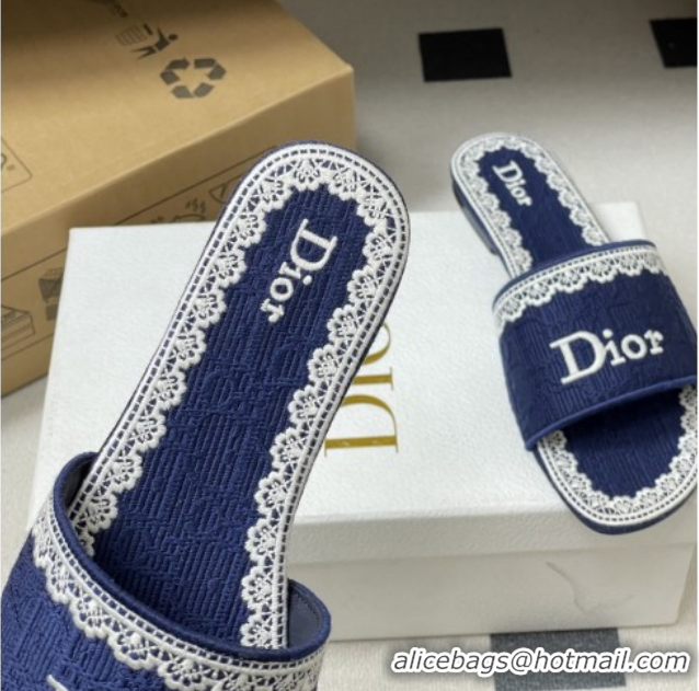 Good Looking Dior Dentelle Slide Sandals in Blue Dior Oblique Embroidered Cotton and White Lace 6012215 2026