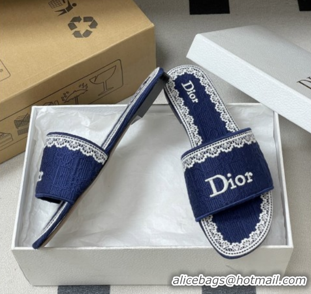 Good Looking Dior Dentelle Slide Sandals in Blue Dior Oblique Embroidered Cotton and White Lace 6012215 2026