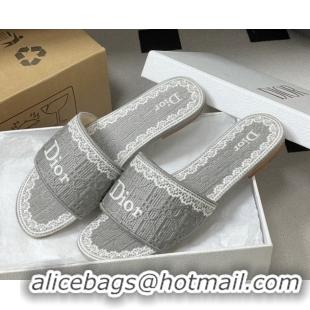 Good Product Dior Dentelle Slide Sandals in Grey Dior Oblique Embroidered Cotton and White Lace 012216 2026