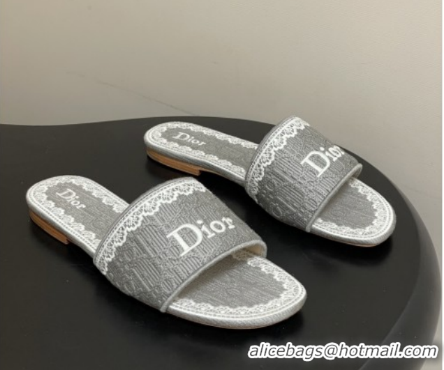 Good Product Dior Dentelle Slide Sandals in Grey Dior Oblique Embroidered Cotton and White Lace 012216 2026