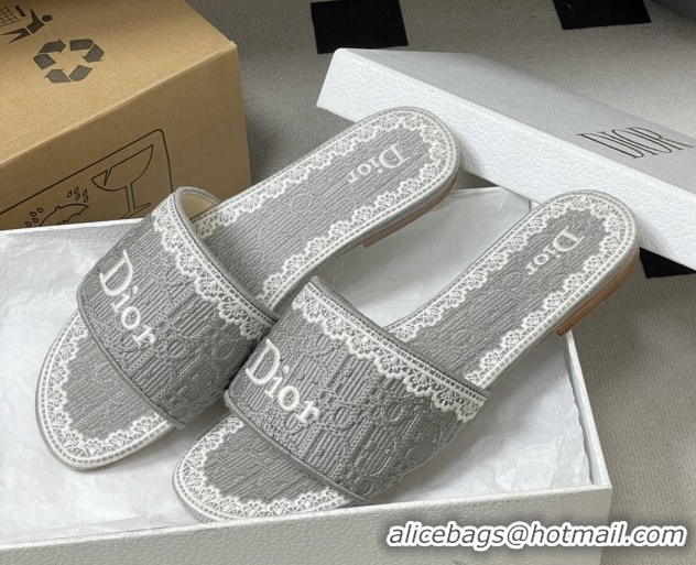 Good Product Dior Dentelle Slide Sandals in Grey Dior Oblique Embroidered Cotton and White Lace 012216 2026