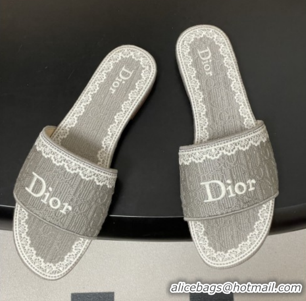 Good Product Dior Dentelle Slide Sandals in Grey Dior Oblique Embroidered Cotton and White Lace 012216 2026