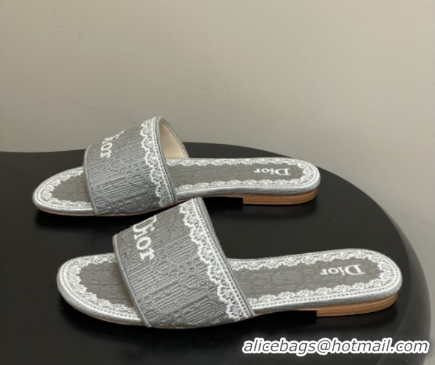Good Product Dior Dentelle Slide Sandals in Grey Dior Oblique Embroidered Cotton and White Lace 012216 2026