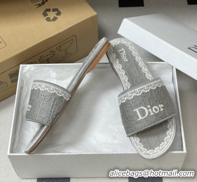 Good Product Dior Dentelle Slide Sandals in Grey Dior Oblique Embroidered Cotton and White Lace 012216 2026