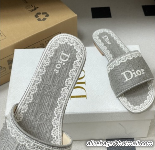 Good Product Dior Dentelle Slide Sandals in Grey Dior Oblique Embroidered Cotton and White Lace 012216 2026