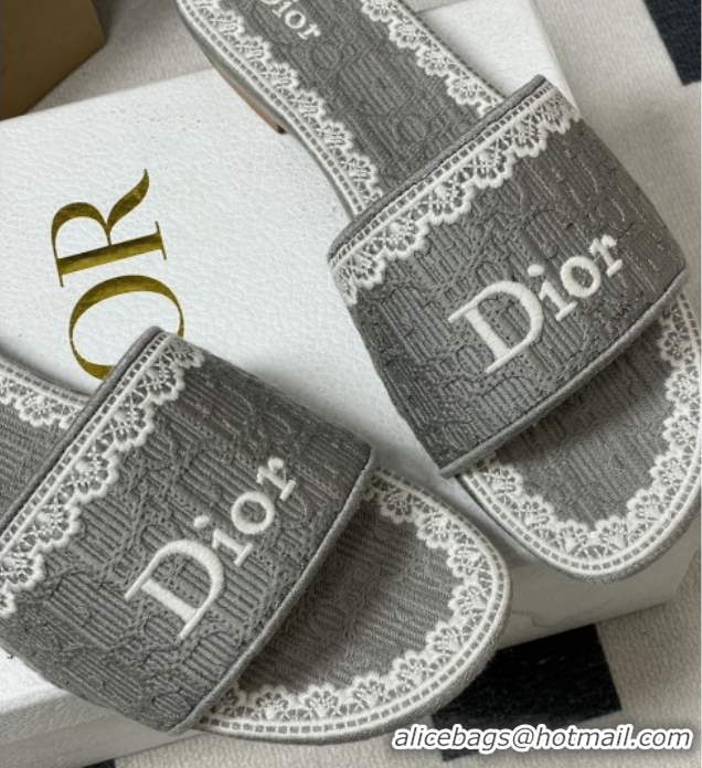 Good Product Dior Dentelle Slide Sandals in Grey Dior Oblique Embroidered Cotton and White Lace 012216 2026