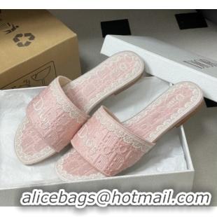 Discount Dior Dentelle Slide Sandals in Pink Dior Oblique Embroidered Cotton and White Lace 6012217 2026