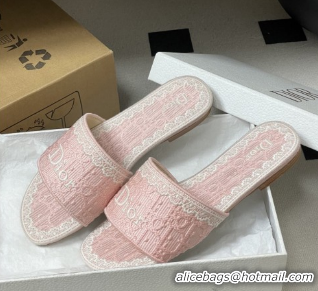 Discount Dior Dentelle Slide Sandals in Pink Dior Oblique Embroidered Cotton and White Lace 6012217 2026