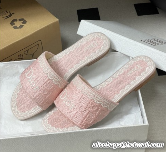 Discount Dior Dentelle Slide Sandals in Pink Dior Oblique Embroidered Cotton and White Lace 6012217 2026