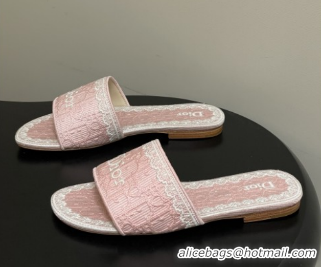 Discount Dior Dentelle Slide Sandals in Pink Dior Oblique Embroidered Cotton and White Lace 6012217 2026