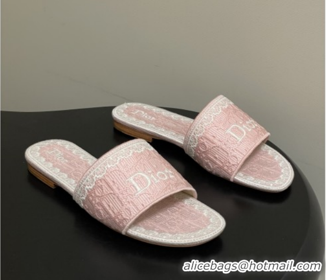 Discount Dior Dentelle Slide Sandals in Pink Dior Oblique Embroidered Cotton and White Lace 6012217 2026