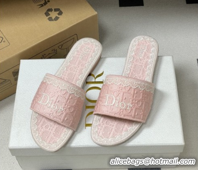 Discount Dior Dentelle Slide Sandals in Pink Dior Oblique Embroidered Cotton and White Lace 6012217 2026