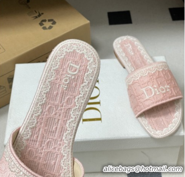 Discount Dior Dentelle Slide Sandals in Pink Dior Oblique Embroidered Cotton and White Lace 6012217 2026