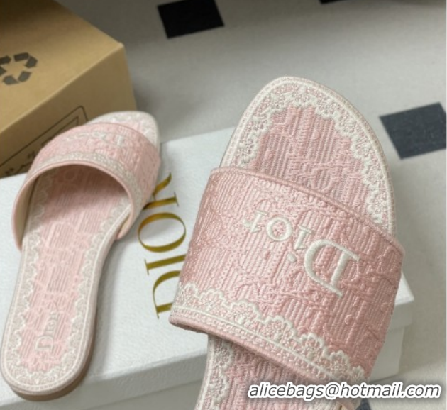Discount Dior Dentelle Slide Sandals in Pink Dior Oblique Embroidered Cotton and White Lace 6012217 2026
