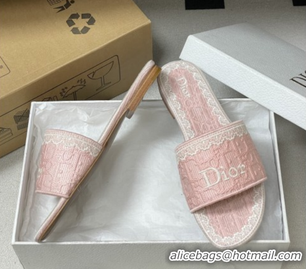 Discount Dior Dentelle Slide Sandals in Pink Dior Oblique Embroidered Cotton and White Lace 6012217 2026