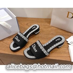 Cheap Price Dior Dentelle Heeled Slide Sandals in Black Dior Oblique Embroidered Cotton and White Lace 6012218 2026