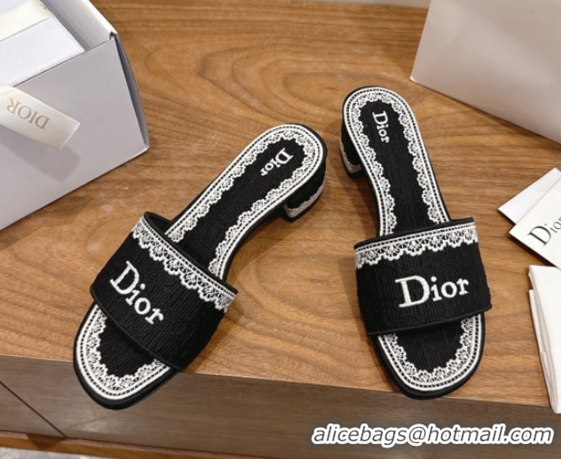 Cheap Price Dior Dentelle Heeled Slide Sandals in Black Dior Oblique Embroidered Cotton and White Lace 6012218 2026