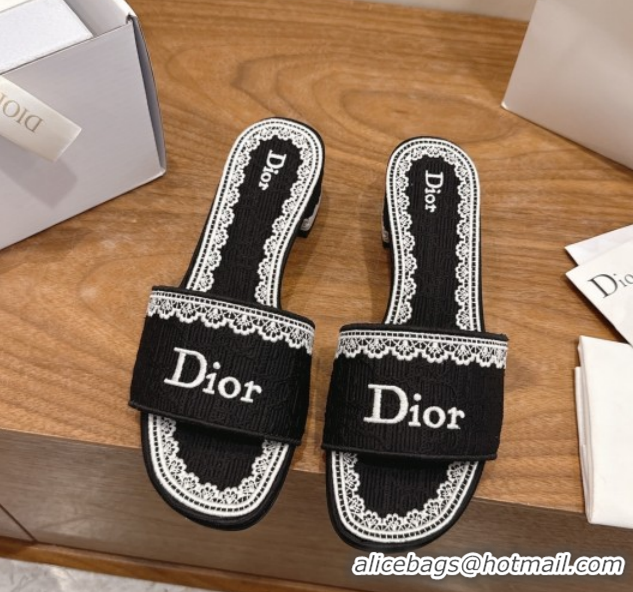 Cheap Price Dior Dentelle Heeled Slide Sandals in Black Dior Oblique Embroidered Cotton and White Lace 6012218 2026
