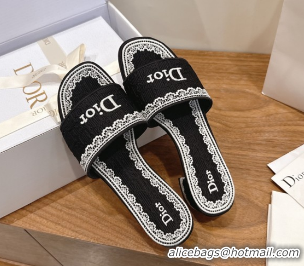Cheap Price Dior Dentelle Heeled Slide Sandals in Black Dior Oblique Embroidered Cotton and White Lace 6012218 2026