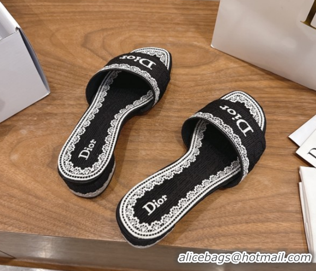 Cheap Price Dior Dentelle Heeled Slide Sandals in Black Dior Oblique Embroidered Cotton and White Lace 6012218 2026
